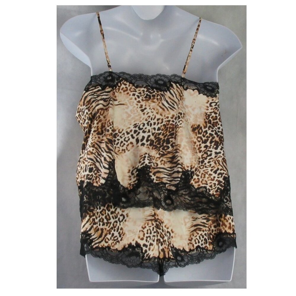 NWT INC Women's 2-Piece Cami Shorts Pajama Set, Beige Multi Animal Print, Large - Picture 2 of 8